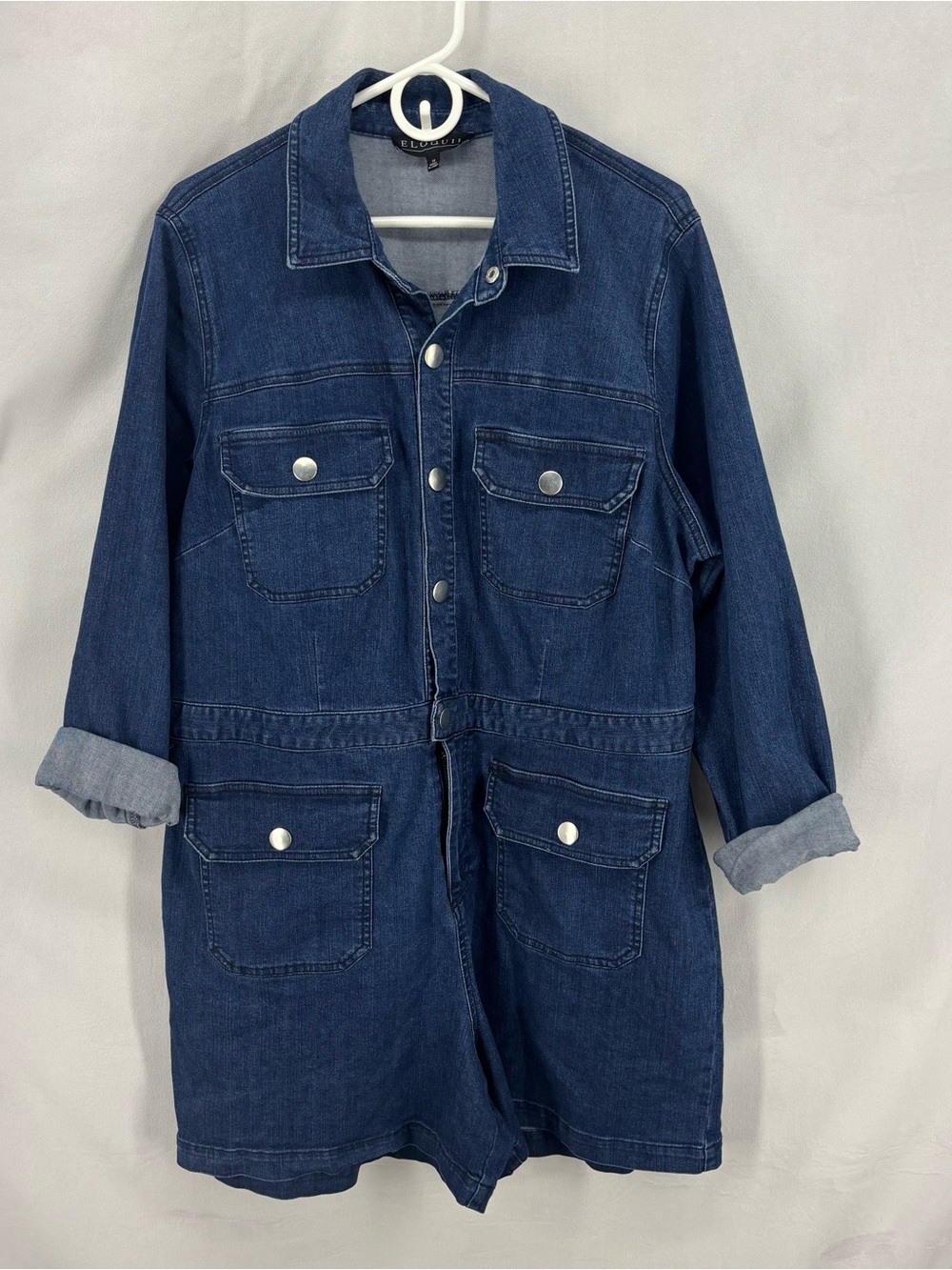 Eloquii Denim Shirt Dress Size 18 Button Front Utility Pockets Long Sleeve